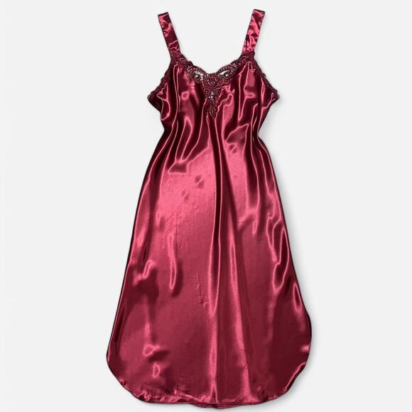 NWT VTG 90s Dentelle Romantic Burgundy Red Floral Embroidered Satin Maxi Slip M - Picture 1 of 8